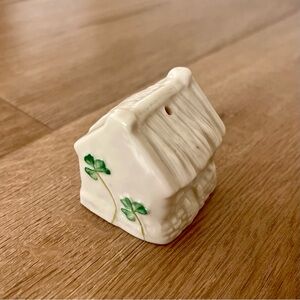 Vtg 1990s Belleek Ireland Shamrock Cottage Bell Christmas Ornament Fifth Edition